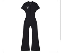 Image 1 of Women’s Tight Flared Leg Quarter-Zip Jumpsuit