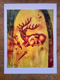 Image 2 of Girl with Stag and Flowers in Amber Print