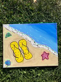 Sandals on beach 11x14