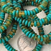 Image 4 of Czech Glass Disc Beads | 6mm Matte & Shiny Turquoise Mix | Lagoon Mist Czech Glass Rondelles 