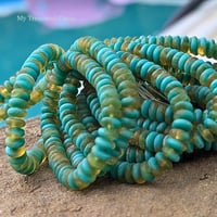 Image 1 of Czech Glass Disc Beads | 6mm Matte & Shiny Turquoise Mix | Lagoon Mist Czech Glass Rondelles 