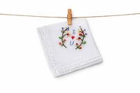 Image 3 of Threadella Studio I LOVE U Handkerchief — Embroidered Cotton Hankie, Personalized Gift, Lace Edge