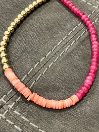 Image 4 of Mismatched pink stone and gold necklace 
