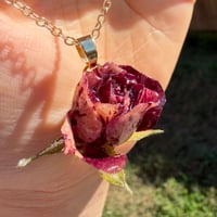 Image 3 of Wine Red Rose Resin Pendant Necklace 