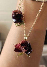 Image 5 of Wine Red Rose Resin Pendant Necklace 