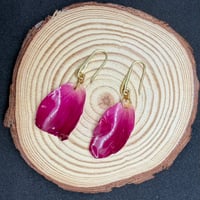 Image 1 of Magenta Rose Petal Resin Drop Earrings
