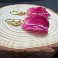 Image 2 of Magenta Rose Petal Resin Drop Earrings