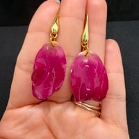 Image 3 of Magenta Rose Petal Resin Drop Earrings