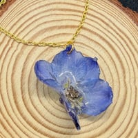 Image 1 of Blue Delphinium Resin Pendant Necklace