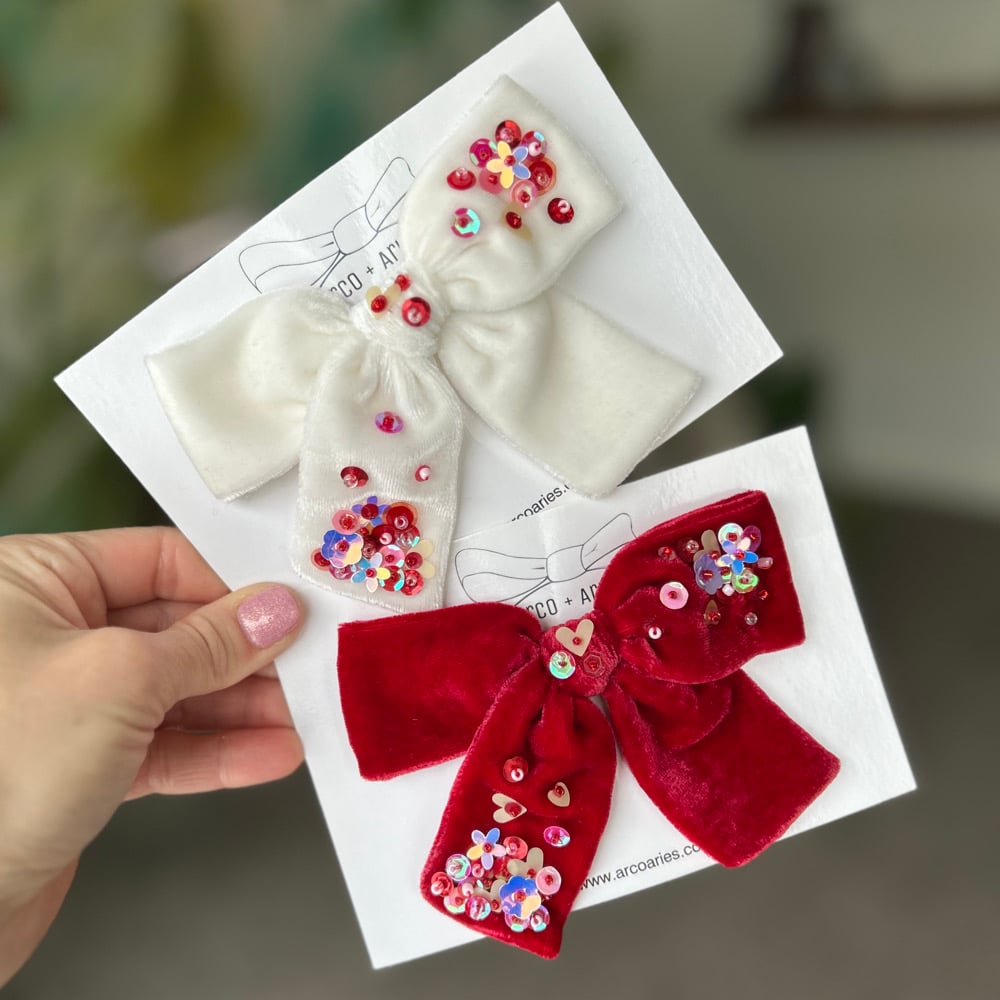 Image of OOAK Valentine’s Day Embellished Silk Velvet pinwheel