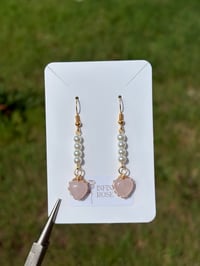 Image 1 of Rose Quartz Heart Earrings