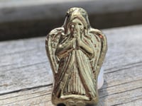 Image 1 of Czech Glass Praying Angel Charm Bead | Chalk White Antique Gold Focal (23x13mm)