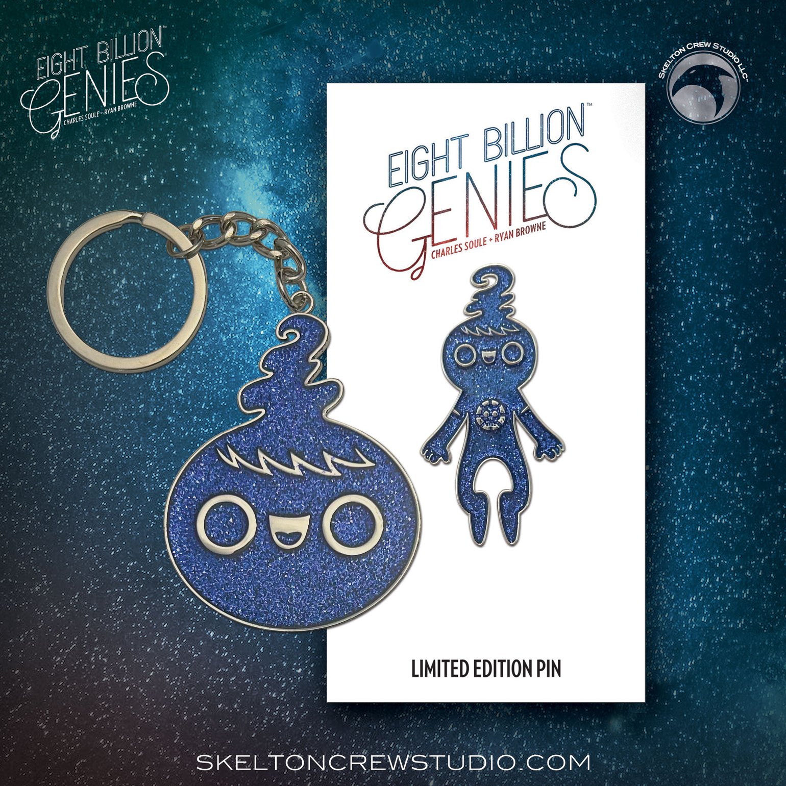 Image of Eight Billion Genies: Limited Edition Genie Cosmic Blue Keychain & Enamel Pin Set!