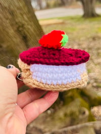 Image 5 of  Handmade Lined Upcycled Crochet Golden Girls T-Shirt Tote Bag With Cheesecake Bag Charm 
