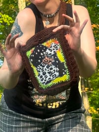 Image 3 of  Handmade Upcycled Crochet Patchwork Bag- Small Grunge Crossbody Tote- Fabric Collage