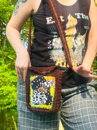 Image 2 of  Handmade Upcycled Crochet Patchwork Bag- Small Grunge Crossbody Tote- Fabric Collage