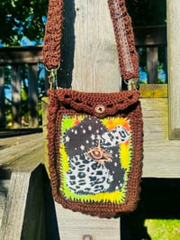 Image 1 of  Handmade Upcycled Crochet Patchwork Bag- Small Grunge Crossbody Tote- Fabric Collage