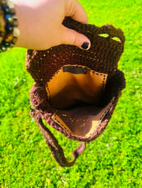 Image 4 of  Handmade Upcycled Crochet Patchwork Bag- Small Grunge Crossbody Tote- Fabric Collage