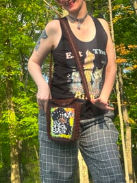 Image 5 of  Handmade Upcycled Crochet Patchwork Bag- Small Grunge Crossbody Tote- Fabric Collage