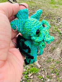Image 4 of  Micro Crochet Cthulhu Cat Bag Charm- Green Meowthulu Purse Accessory-100% Cotton Yarn 