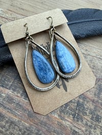 Image 1 of Indigo Blue Kyanite stone brass  earrings / n57
