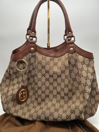 Image 1 of Gucci Sukey GG Canvas Brown Leather Bag