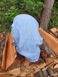 Image 2 of Upcycled Linen Tie Tichel in Soft Blue