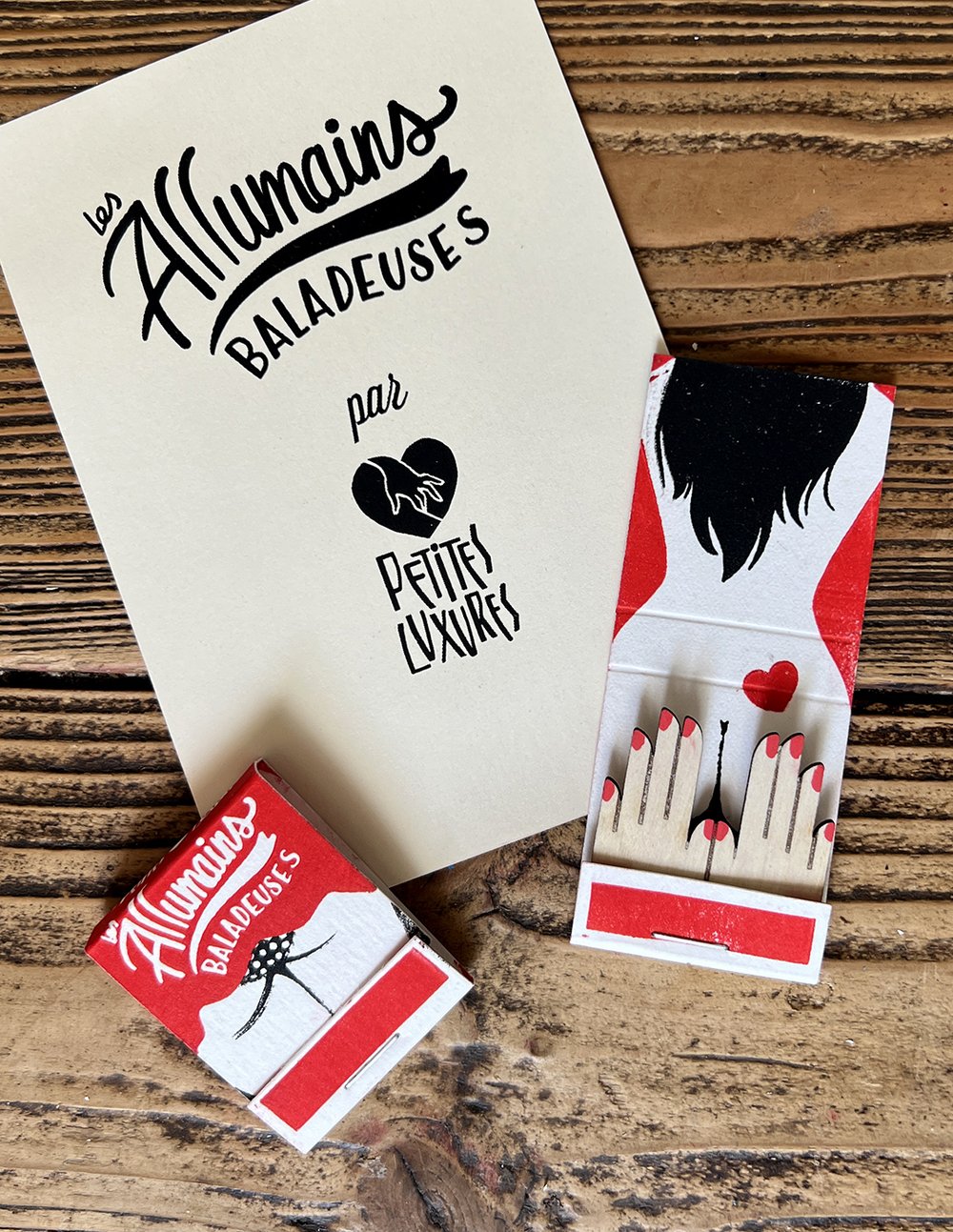 Image of "Les Allumains balladeuses" linocut cutout (fake) matchbook