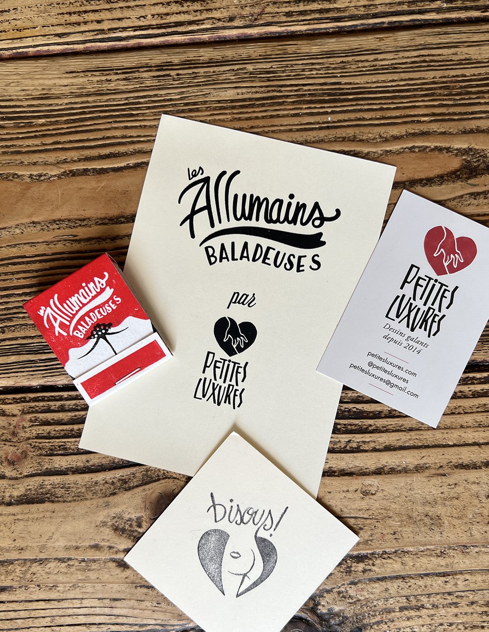 Image of "Les Allumains balladeuses" linocut cutout (fake) matchbook