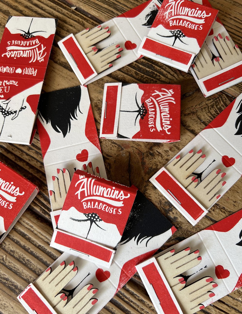 Image of "Les Allumains balladeuses" linocut cutout (fake) matchbook
