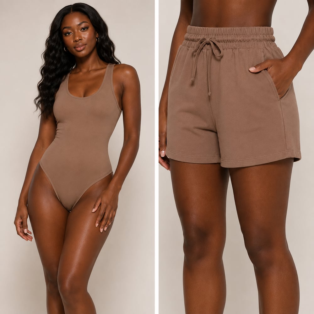 Image of Jogger Shorts & Bodysuit Set (mocha)