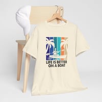 Image 5 of Life Is Better On A Boat T-Shirt | Retro Palm Tree Boat Graphic