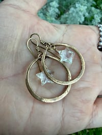 Image 20 of Crystal Quartz Star Brass hoops earrings and necklace . Cosmos series
