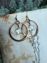 Image 11 of Crystal Quartz Star Brass hoops earrings and necklace . Cosmos series