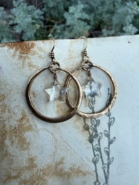 Image 13 of Crystal Quartz Star Brass hoops earrings and necklace . Cosmos series