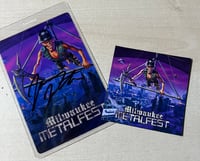 SIGNED LAMINATE AND FRIDGE MAGNET 