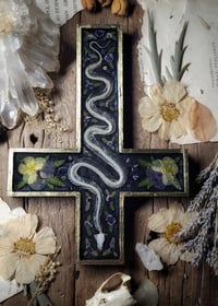 Image 1 of Snake Skeleton and Floral Wall Cross