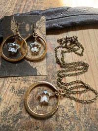 Image 17 of Crystal Quartz Star Brass hoops earrings and necklace . Cosmos series