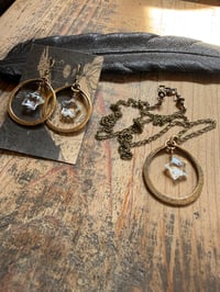 Image 10 of Crystal Quartz Star Brass hoops earrings and necklace . Cosmos series