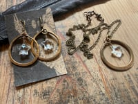 Image 2 of Crystal Quartz Star Brass hoops earrings and necklace . Cosmos series