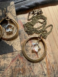 Image 23 of Crystal Quartz Star Brass hoops earrings and necklace . Cosmos series