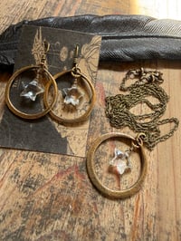Image 12 of Crystal Quartz Star Brass hoops earrings and necklace . Cosmos series