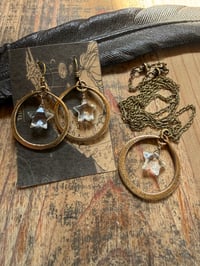 Image 7 of Crystal Quartz Star Brass hoops earrings and necklace . Cosmos series