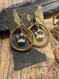 Image 8 of Crystal Quartz Star Brass hoops earrings and necklace . Cosmos series