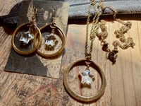 Image 18 of Crystal Quartz Star Brass hoops earrings and necklace . Cosmos series