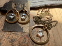 Image 24 of Crystal Quartz Star Brass hoops earrings and necklace . Cosmos series