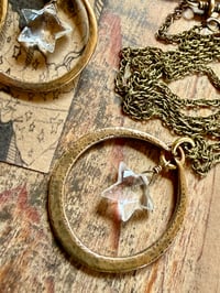 Image 25 of Crystal Quartz Star Brass hoops earrings and necklace . Cosmos series