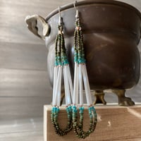Image 2 of Greens are Good for You - beaded earrings in olive and turquoise