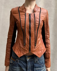 Image 2 of MULTI-ZIP TAN LEATHER JACKET