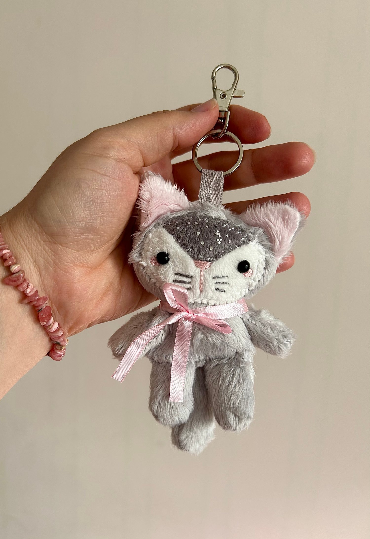 Image of OOAK Cloud the Cat + Matching Bag Charm Plushie Set